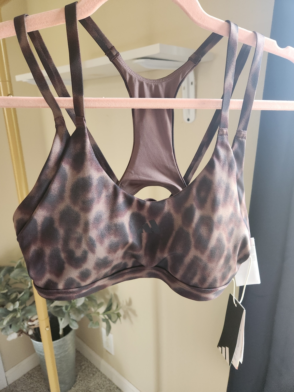 adidas Brown Leopard Print Strappy Racerback Sports Bra